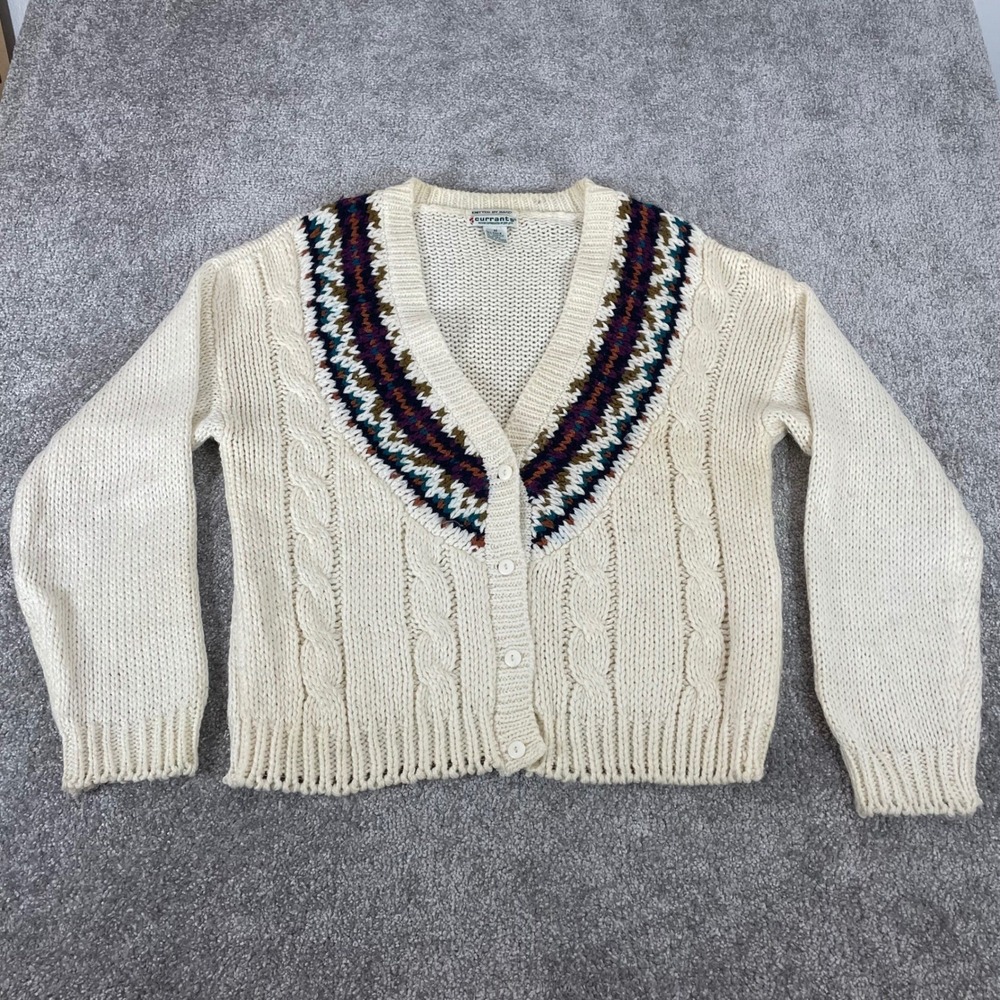Currants Knitted by Hand Cardigan Womens Medium Fair Isle Cable Knit Vintage - Picture 2 of 11